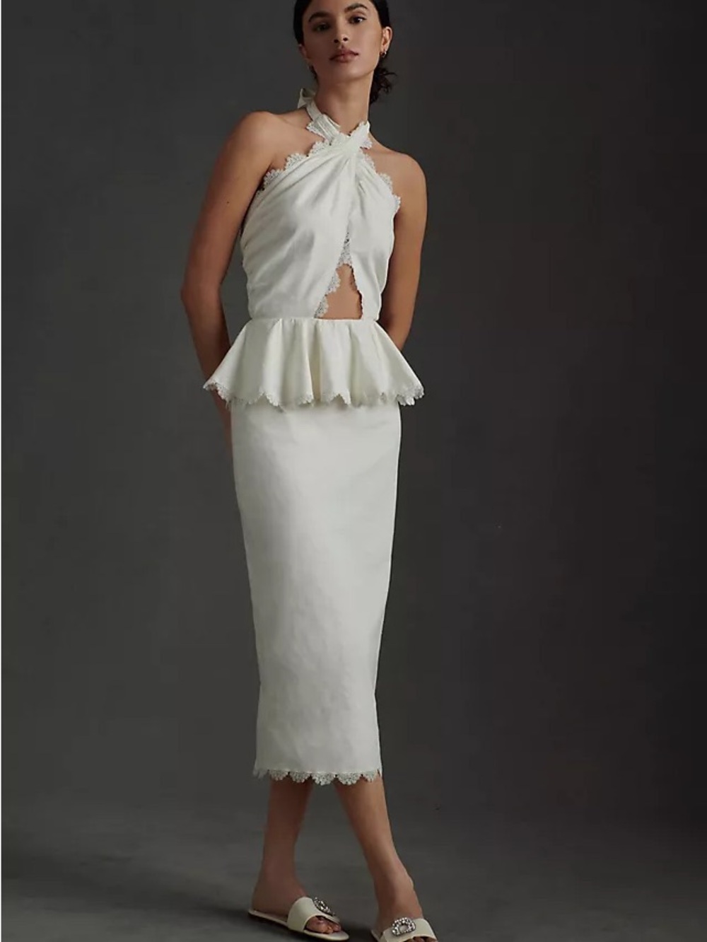 V. Chapman Daisy Twisted-Halter Midi Dress